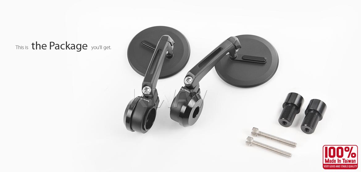 The thinnest motorcycle mirrors KiWAV motorcycle bar end mirrors Ojo heavy weight black compatible for Yamaha M16 threaded handlebars