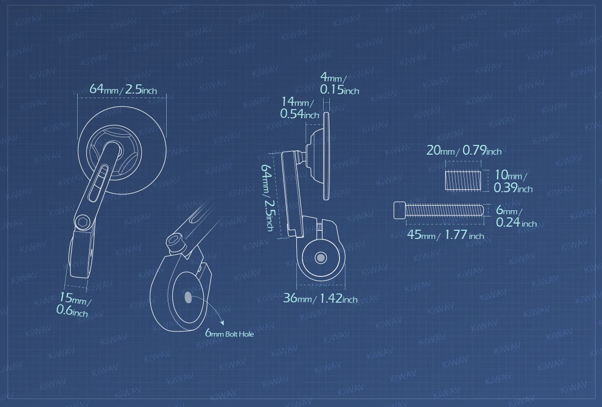 Measurement of KiWAV motorcycle bar end mirror Orbii a piece compatible with BMW M10 threaded handlebar