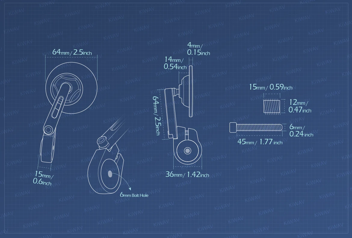 Measurement of KiWAV motorcycle bar end mirror Orbii a piece compatible with BMW M12 threaded handlebar