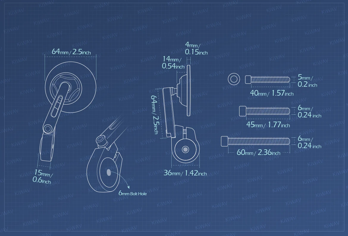 Measurement of KiWAV motorcycle bar end mirror Orbii a piece compatible with Triumph air-cooled models
