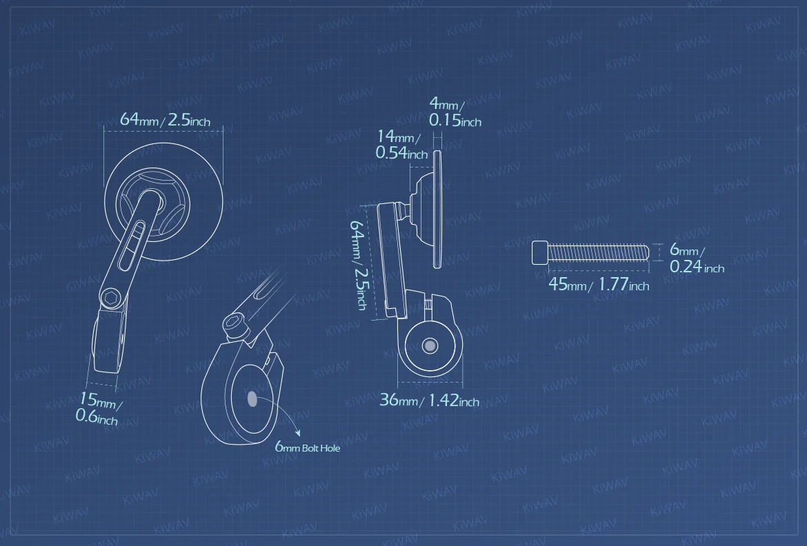 Measurement of KiWAV motorcycle bar end mirror Orbii a piece for M6 threaded handlebars