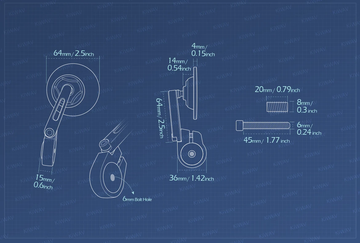 Measurement of KiWAV motorcycle bar end mirror Orbii a piece compatible with BMW M8 threaded handlebar