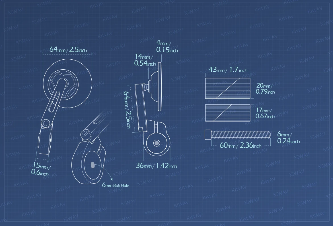 Measurement of KiWAV motorcycle bar end mirror Orbii a piece for 1 & 1-1/4 inch hollow hollow end handlebars