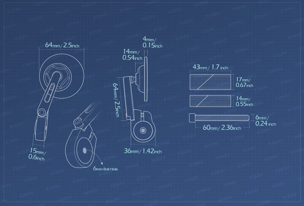 Measurement of KiWAV motorcycle bar end mirror Orbii a piece for 7/8 inch hollow end handlebars
