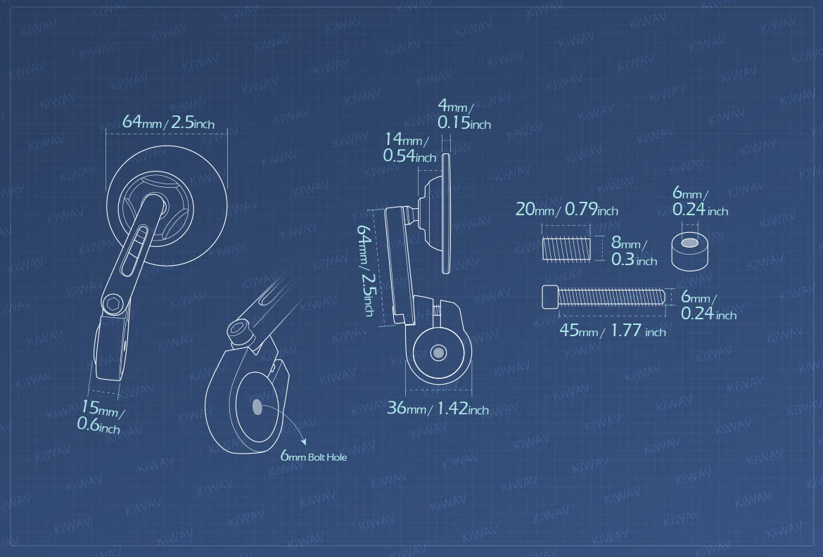 Measurement of KiWAV motorcycle bar end mirror Orbii a piece compatible with Indian Scout Bobber