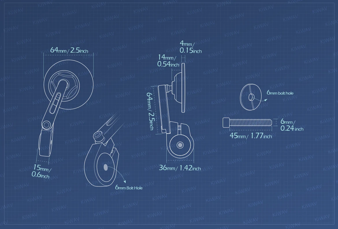 Measurement of KiWAV motorcycle bar end mirror Orbii a piece compatible with Royal Enfield Interceptor 650