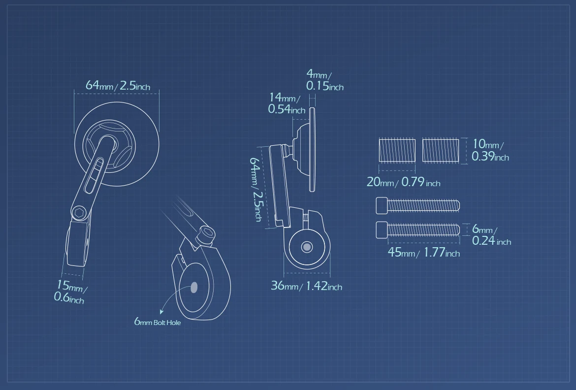 Measurement of KiWAV motorcycle bar end mirror Orbii a pair compatible with BMW M10 threaded handlebar