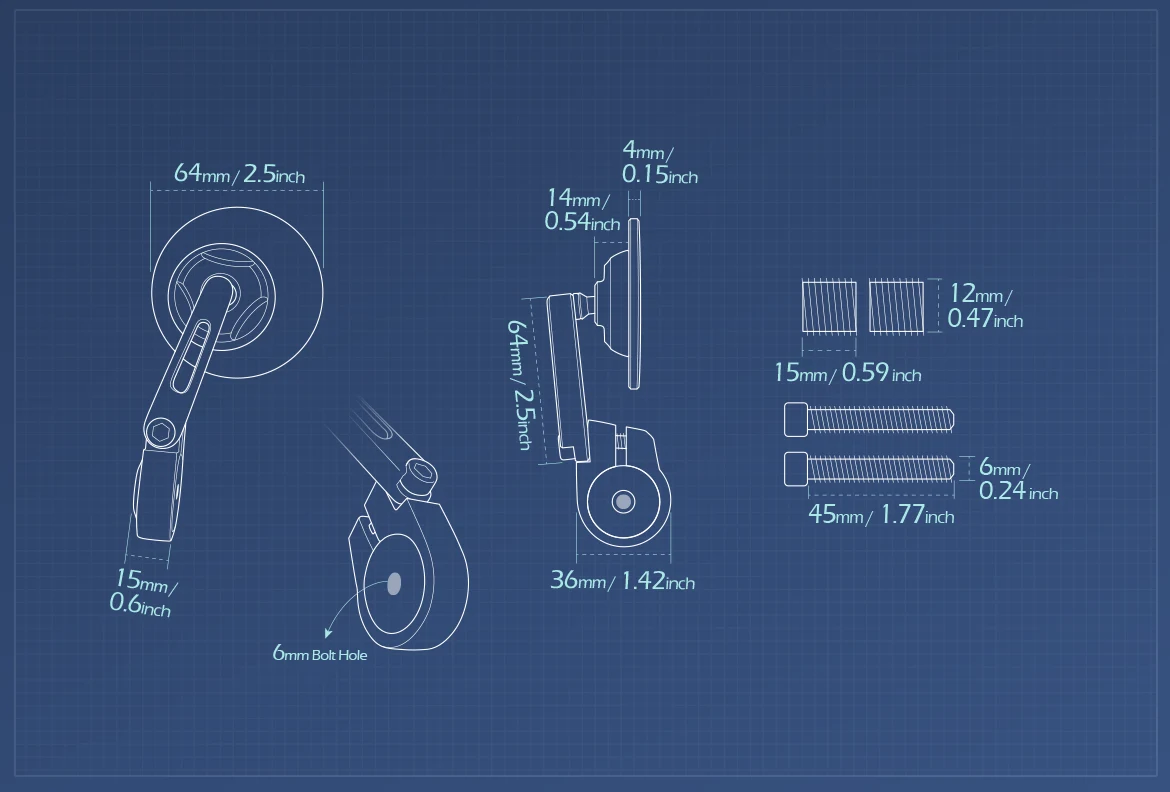 Measurement of KiWAV motorcycle bar end mirror Orbii a pair compatible with BMW M12 threaded handlebar