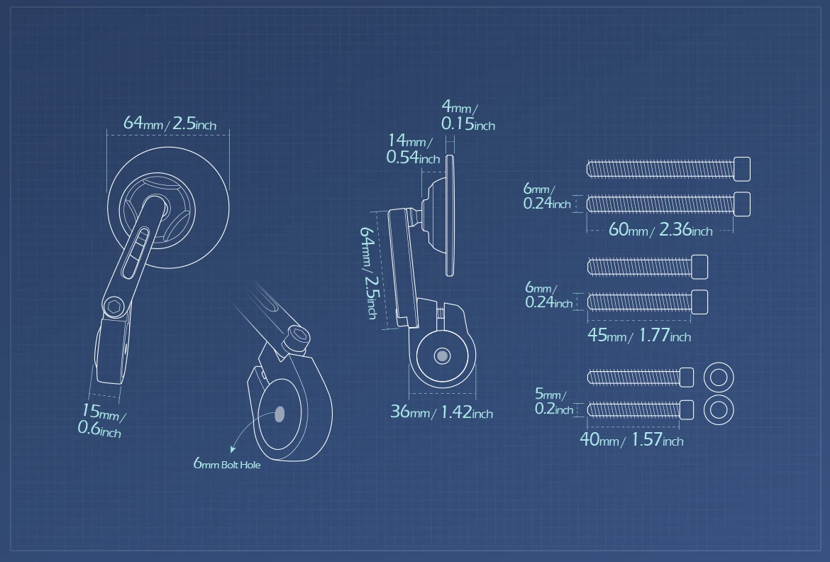 Measurement of KiWAV motorcycle bar end mirror Orbii a pair compatible with Triumph air-cooled models