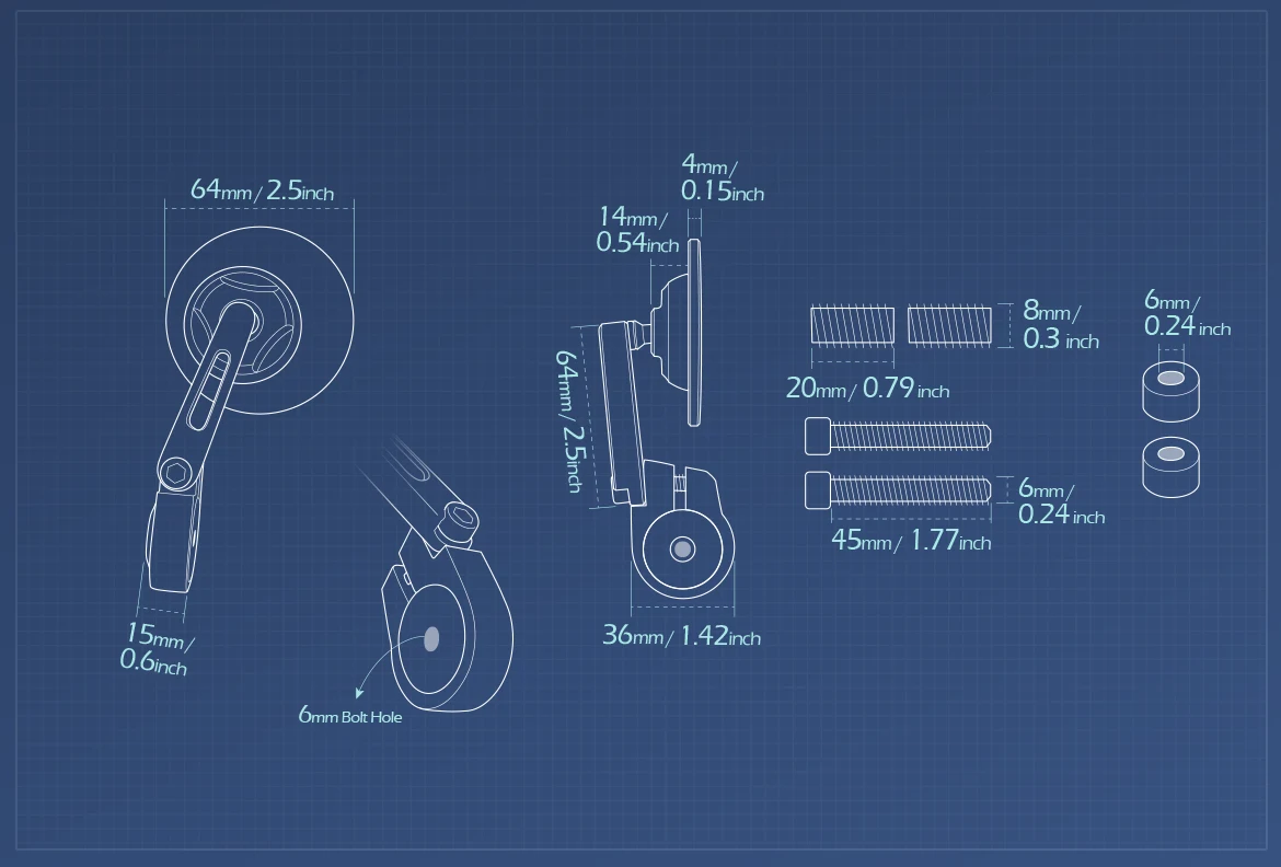 Measurement of KiWAV motorcycle bar end mirror Orbii a pair compatible with Indian Scout Bobber