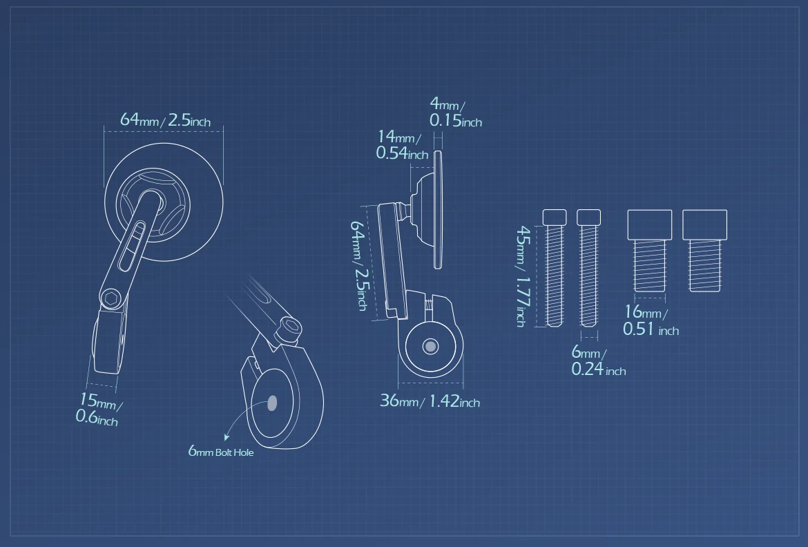 Measurement of KiWAV motorcycle bar end mirror Orbii a pair compatible with Yamaha M16 threaded handlebars