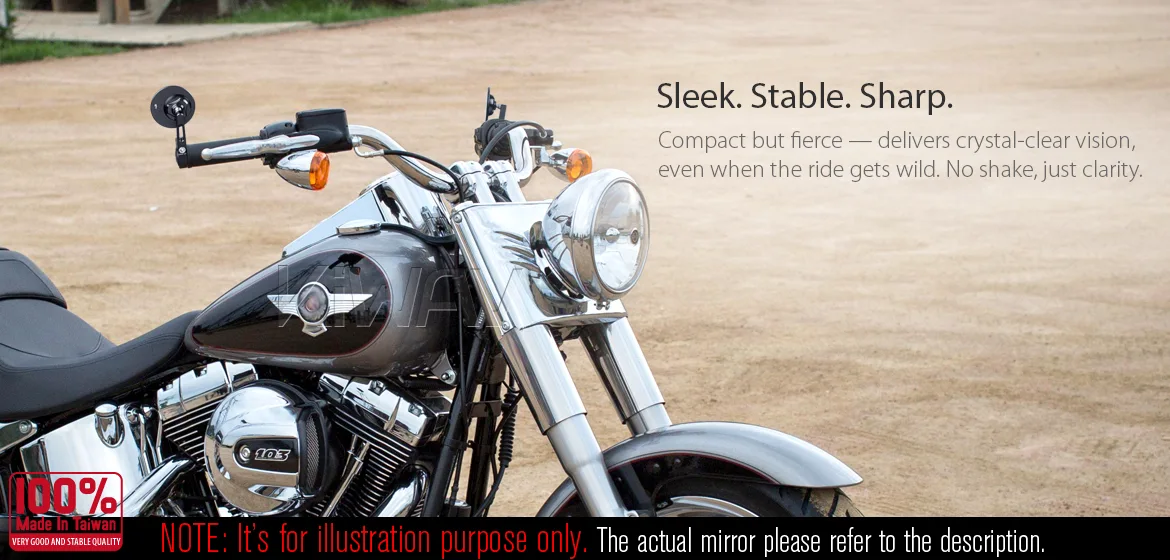 KiWAV motorcycle bar end mirror Orbii black a pair compatible with Harley Davidson Sportster Dyna Softail XG street