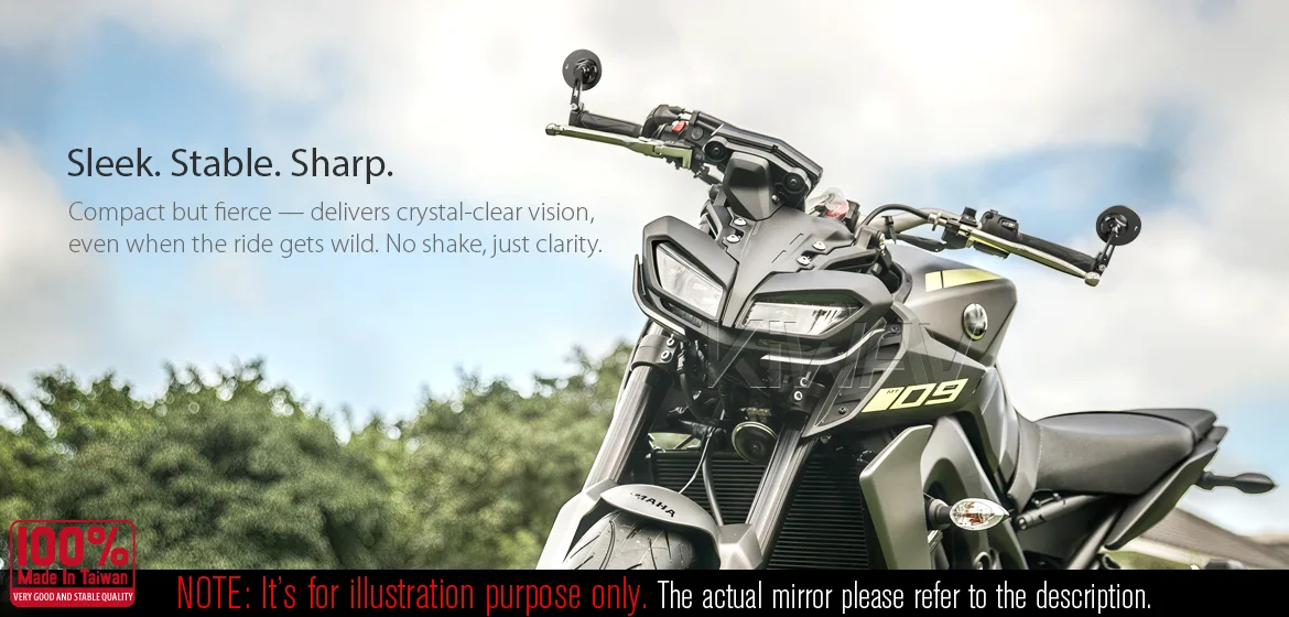 KiWAV motorcycle bar end mirror Orbii black a pair compatible with Yamaha M16 threaded handlebars