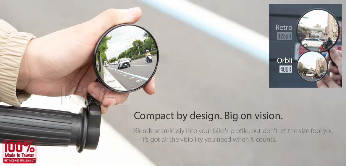 KiWAV motorcycle bar end mirror Orbii black a pair for 22/25mm handlebar