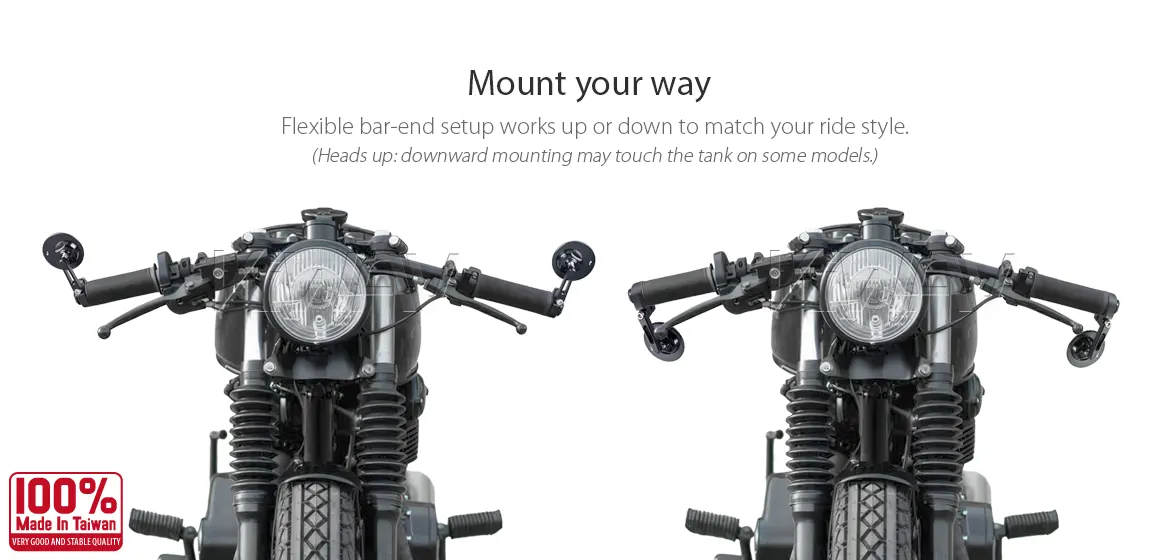 KiWAV motorcycle bar end mirror Orbii black a pair compatible with Moto Guzzi