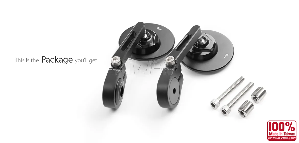 KiWAV motorcycle bar end mirror Orbii black a pair compatible with BMW M12 threaded handlebar