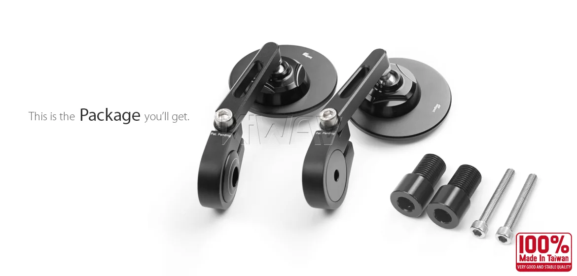 KiWAV motorcycle bar end mirror Orbii black a pair compatible with Yamaha M16 threaded handlebars