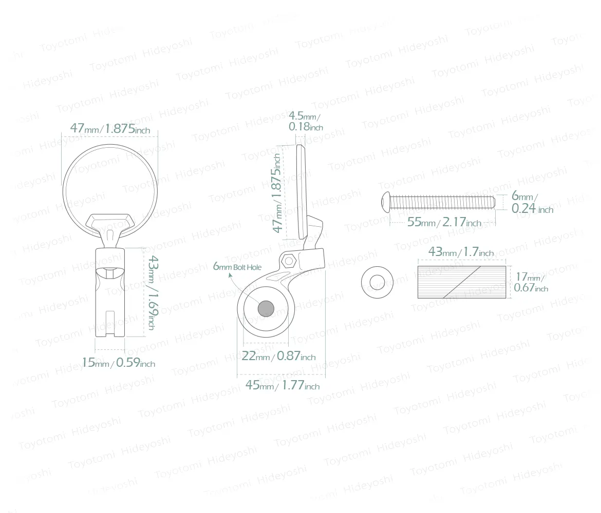 Measurement of Toyotomi bar end mirror Orbix black for most bicycles, Ebikes with hollow bar end a piece