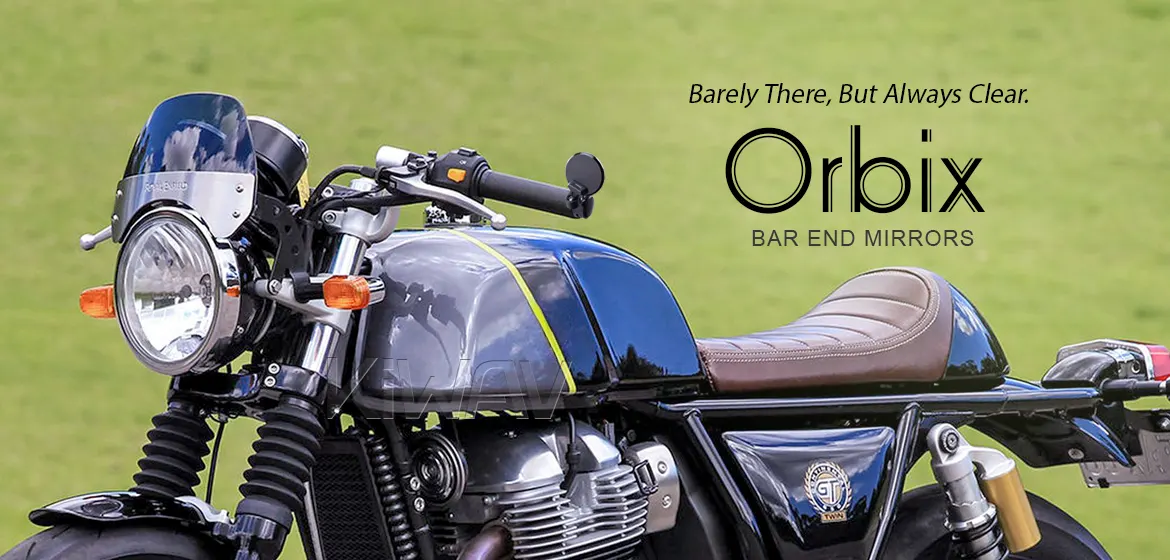 KiWAV motorcycle bar end mirror Orbix black a piece compatible for Royal Enfield Interceptor 650
