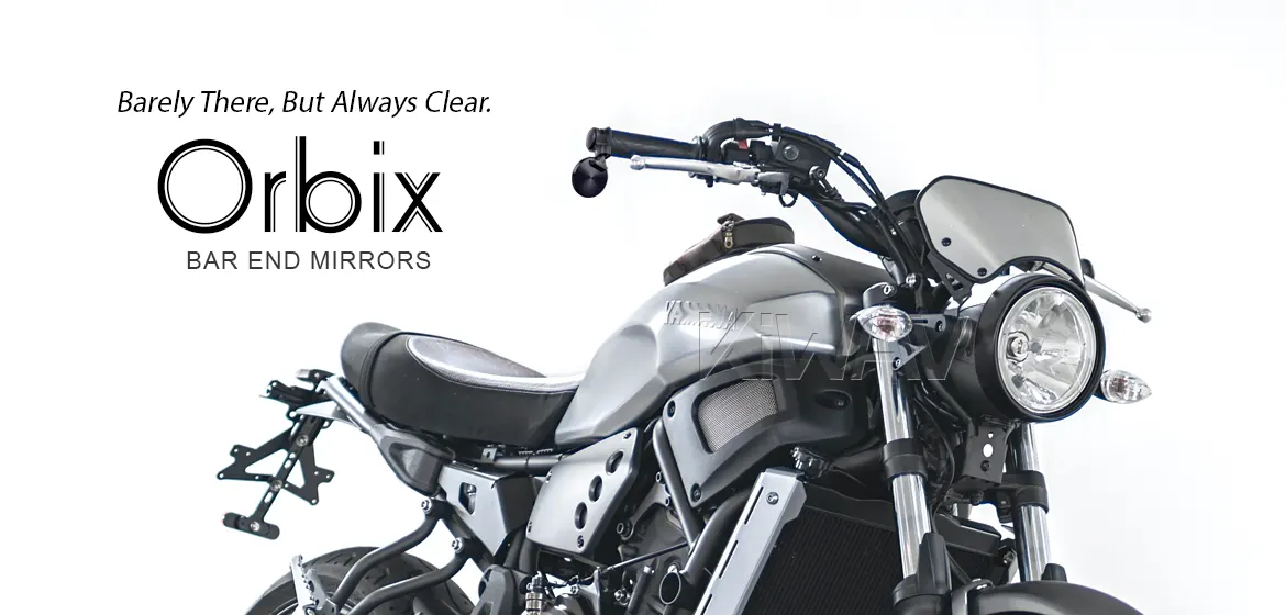 KiWAV motorcycle bar end mirror Orbix black a piece compatible for Yamaha M16 threaded handlebars