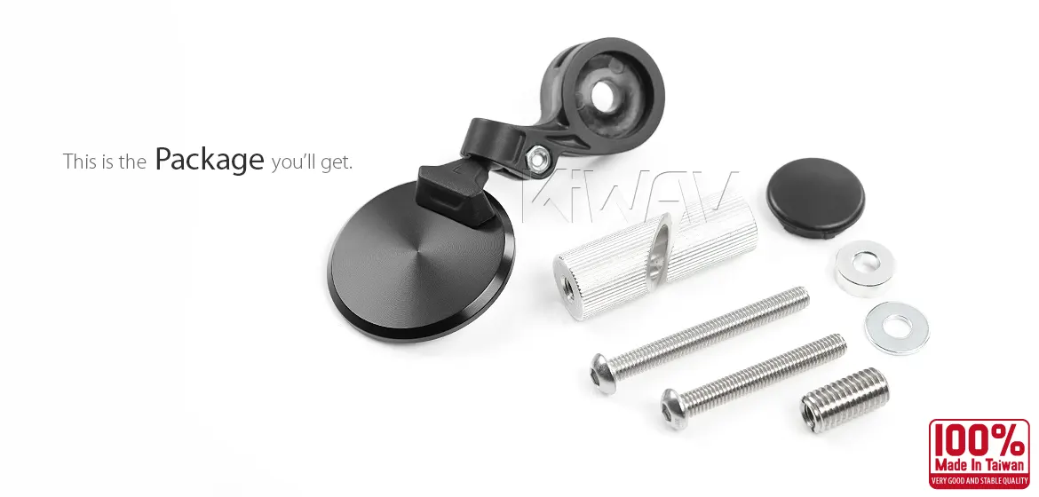 KiWAV motorcycle bar end mirror Orbix black a piece compatible for BMW M10 threaded handlebar
