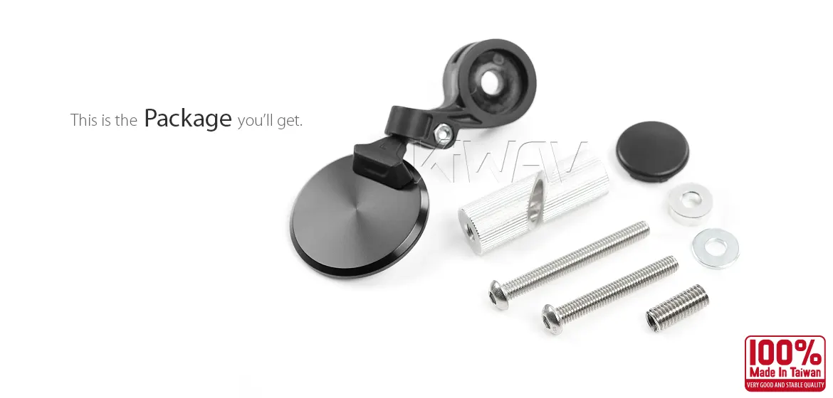 KiWAV motorcycle bar end mirror Orbix black a piece compatible for BMW M8 threaded handlebar