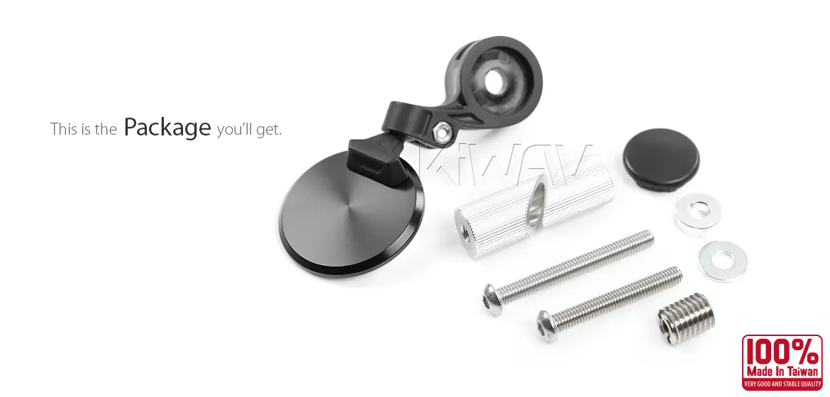 KiWAV motorcycle bar end mirror Orbix black a piece compatible for BMW M12 threaded handlebar