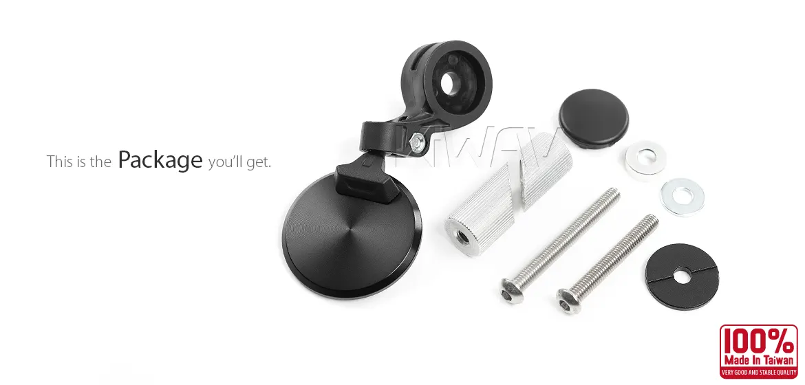 KiWAV motorcycle bar end mirror Orbix black a piece compatible for Royal Enfield Interceptor 650