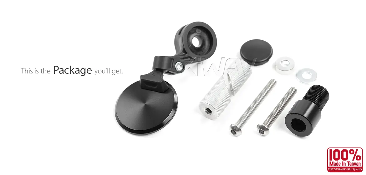 KiWAV motorcycle bar end mirror Orbix black a piece compatible for Yamaha M16 threaded handlebars