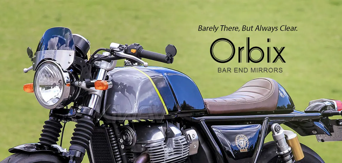KiWAV motorcycle bar end mirrors Orbix black a pair compatible for Royal Enfield Interceptor 650