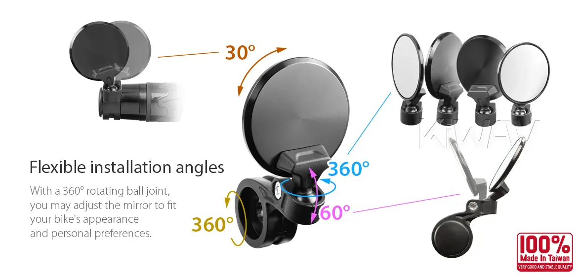 KiWAV motorcycle bar end mirrors Orbix black a pair for 7/8 inch hollow end handlebars