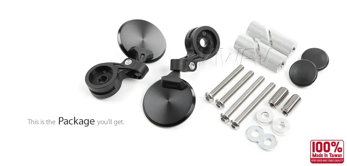 KiWAV motorcycle bar end mirrors Orbix black a pair compatible for BMW M10 threaded handlebar