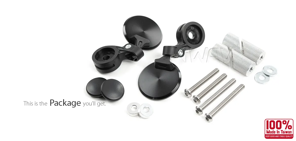 KiWAV motorcycle bar end mirrors Orbix black a pair for M6 threaded handlebars