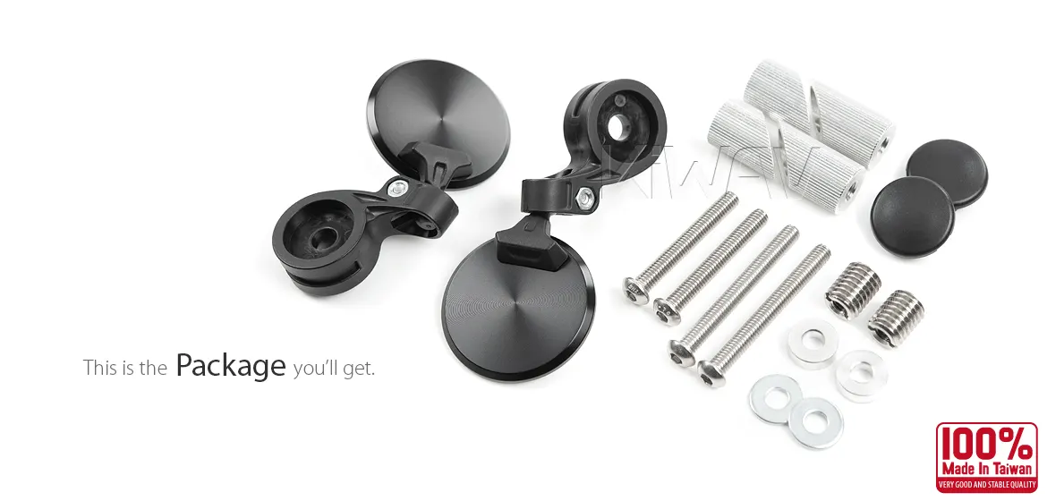 KiWAV motorcycle bar end mirrors Orbix black a pair compatible for BMW M12 threaded handlebar