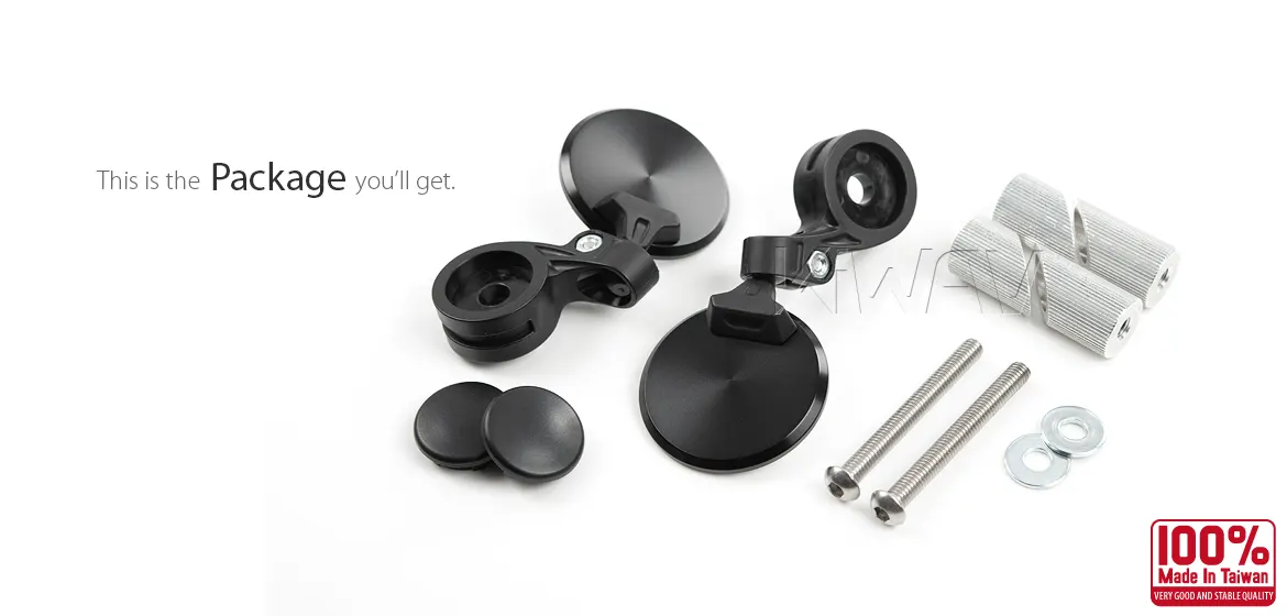KiWAV motorcycle bar end mirrors Orbix black a pair for 7/8 inch hollow end handlebars