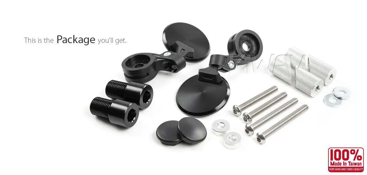 KiWAV motorcycle bar end mirrors Orbix black a pair compatible for Yamaha M16 threaded handlebars