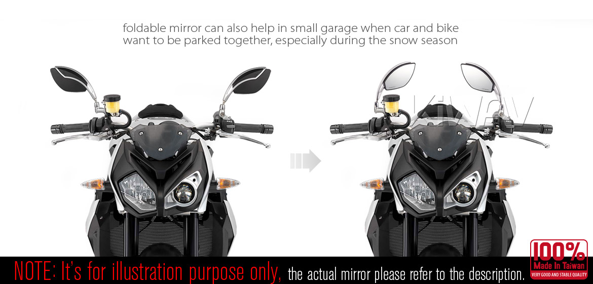 KiWAV motorcycle mirrors Orca black for 10mm 1.5 pitch BMW