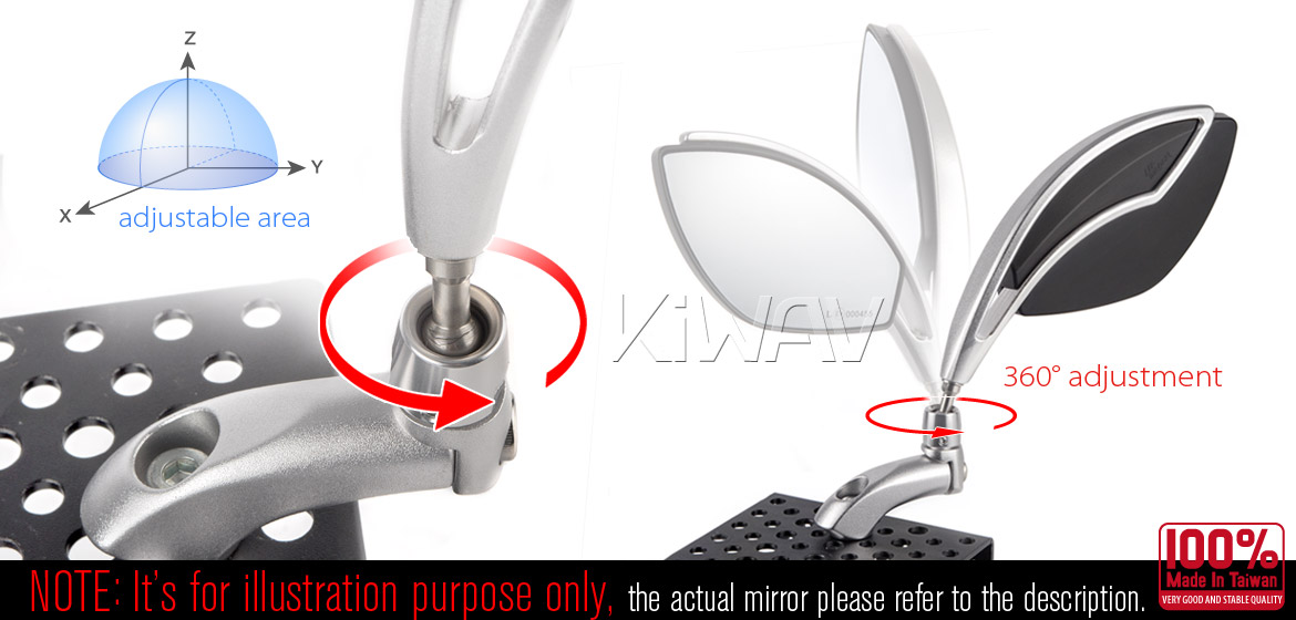KiWAV motorcycle mirrors Orca black for 10mm 1.5 pitch BMW