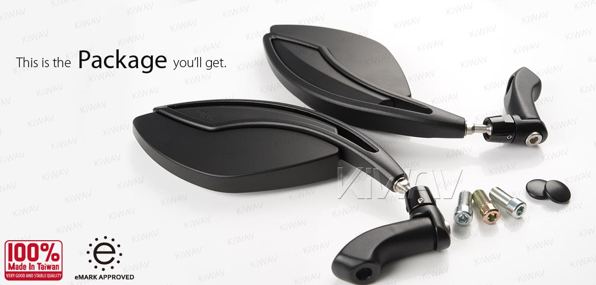 KiWAV motorcycle mirrors Orca black 10mm universal fit