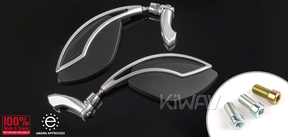 KiWAV motorcycle mirrors Orca silver & black 10mm universal Magazi