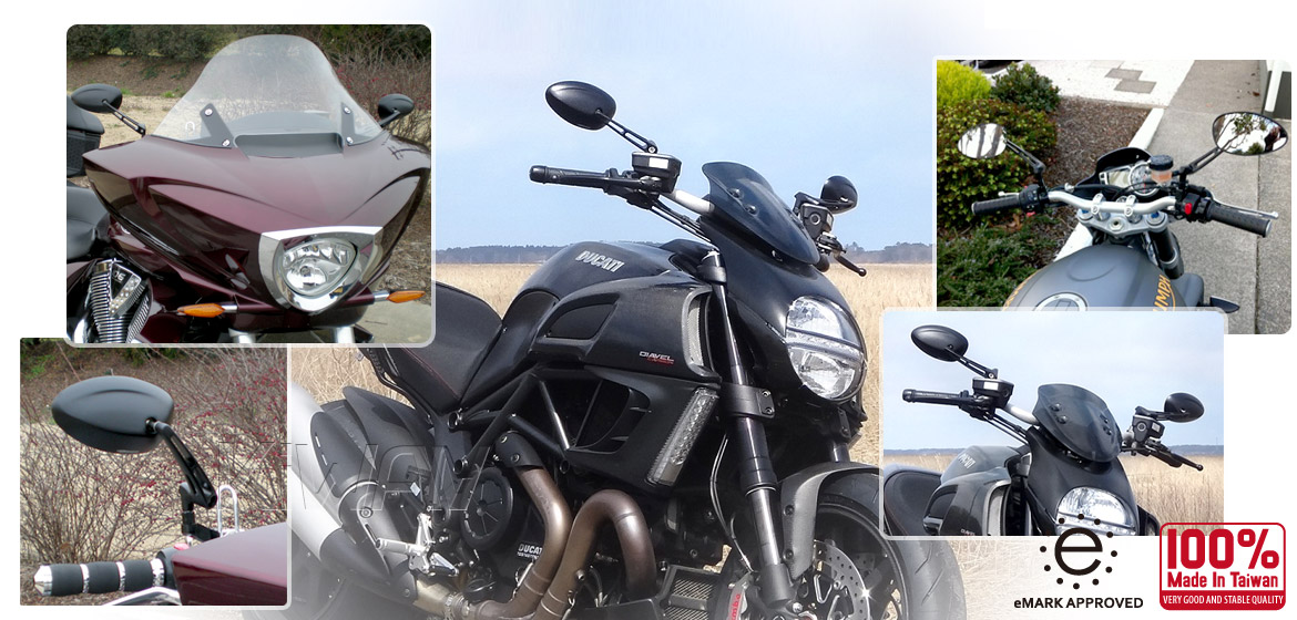 KiWAV OvalMX black motorcycle mirrors universal fit Magazi