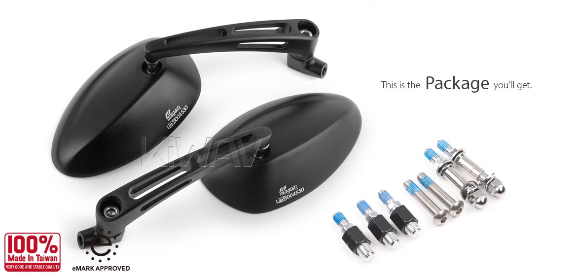 KiWAV OvalMX black motorcycle mirrors universal fit Magazi