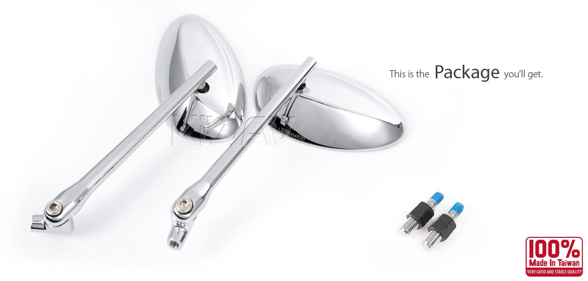 KiWAV motorcycle mirrors OvalII chrome 10mm 1.5pitch for BMW