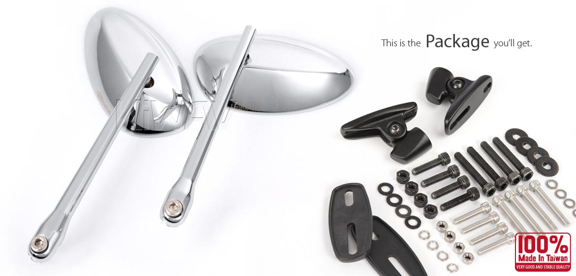KiWAV motorcycle mirrors OvalII chrome fairing mount w/ new ver. mat adapter