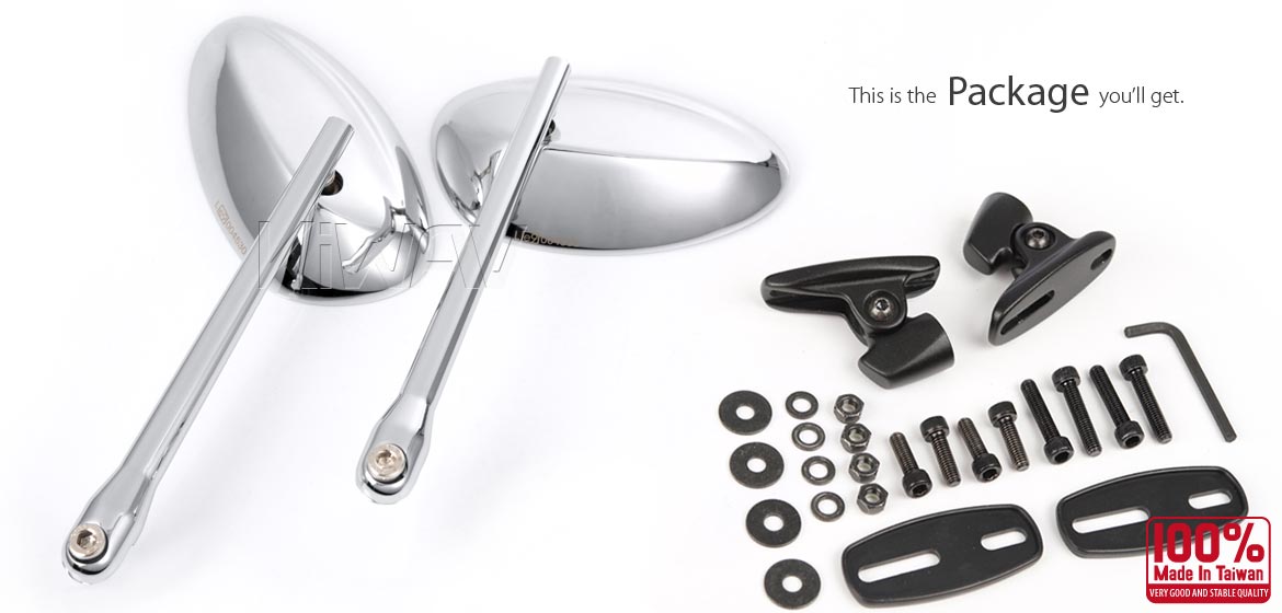 KiWAV motorcycle mirrors OvalII chrome fairing mount w/ new ver. mat adapter