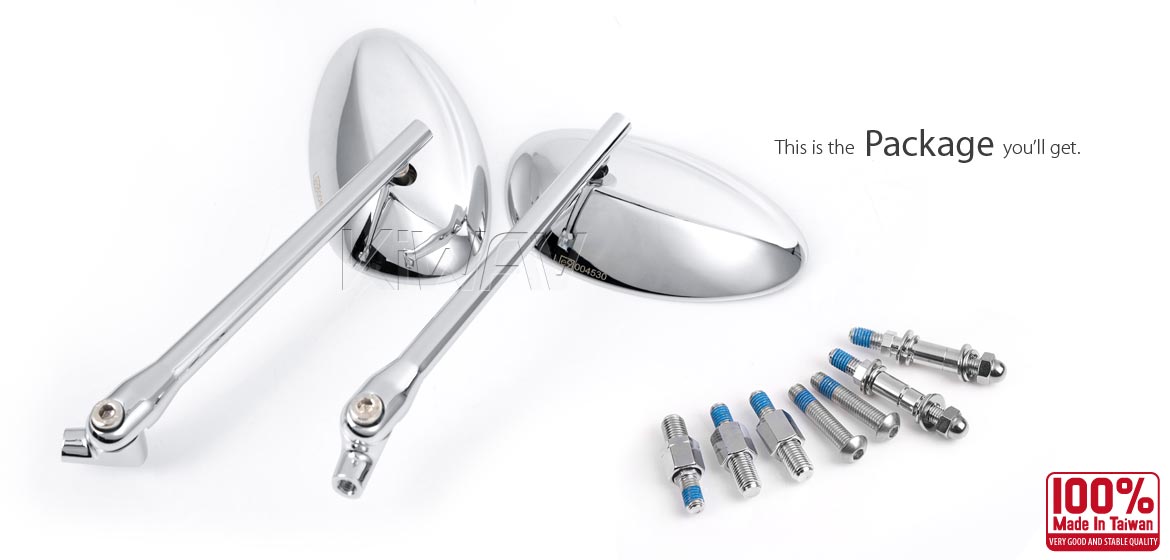 KiWAV motorcycle mirrors OvalII chrome universal fit for 10mm mirror thread and Harley Davidson
