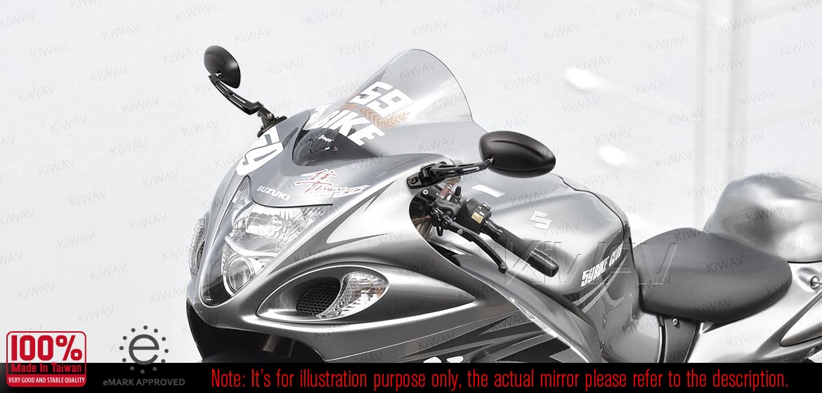 KiWAV motorcycle OvalMX black mirrors with black base for sportsbike for sportsbike