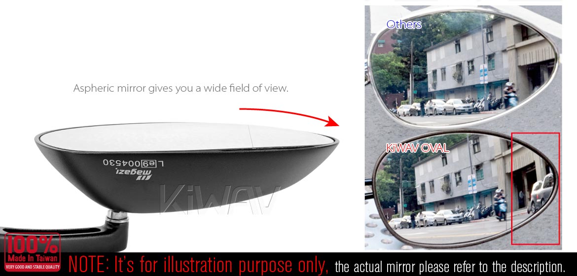 KiWAV motorcycle OvalMX black mirrors with black base for sportsbike for sportsbike