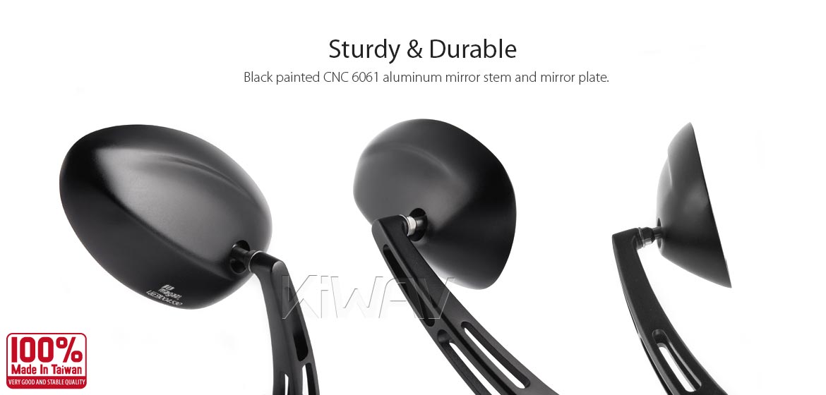 KiWAV motorcycle OvalMX black mirrors with black base for sportsbike for sportsbike