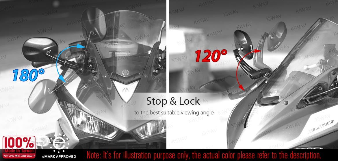 KiWAV motorcycle OvalMX black mirrors with black base for sportsbike for sportsbike